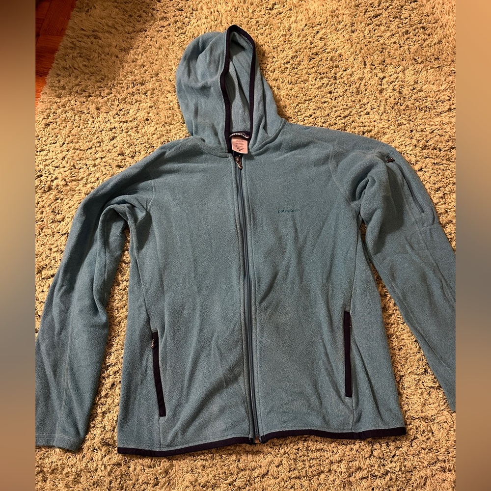 Women’s Blue Zip Up Fleece Jacket with Hood Size Medium